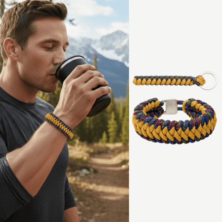 Paracord Bileklik Anahtarlık Kombini - Çok Renkli Kamuflaj Desen - Kamp ve Doğa Sporları İçin - Tesbihane