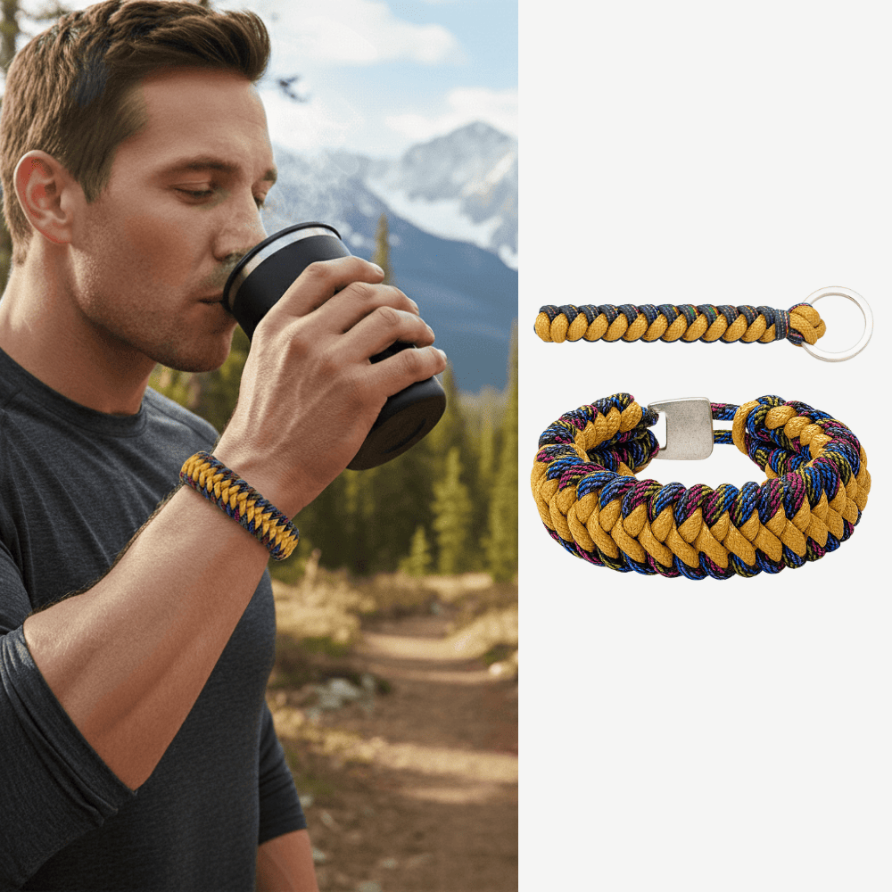 Paracord Bileklik Anahtarlık Kombini - Çok Renkli Kamuflaj Desen - Kamp ve Doğa Sporları İçin - 1