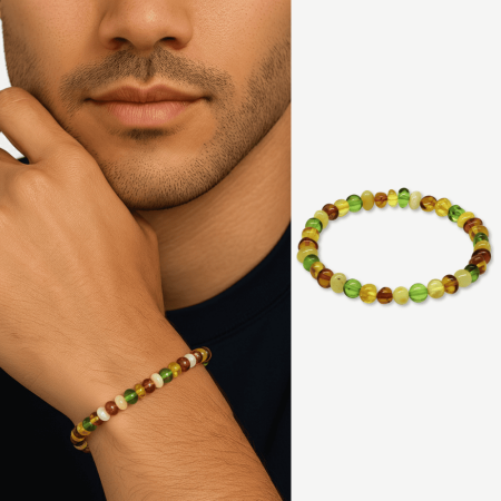 Pastel Renk Natural Form Doğal Damla Kehribar Erkek Bileklik - Tesbihane