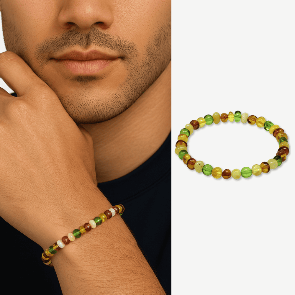 Pastel Renk Natural Form Doğal Damla Kehribar Erkek Bileklik - 1