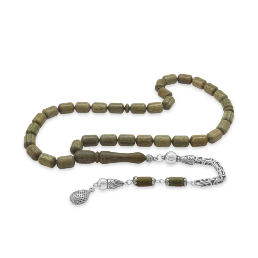 Pelesenk Ağacı Tesbih - 925 Ayar Gümüş Kral Zincir Püsküllü - Kahverengi - Kapsül Kesim - 4