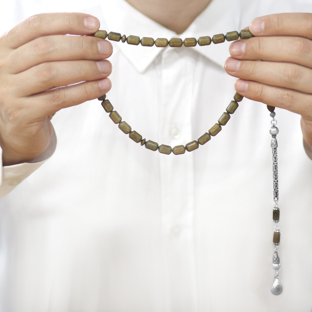 Pelesenk Ağacı Tesbih - 925 Ayar Gümüş Kral Zincir Püsküllü - Kahverengi - Kapsül Kesim - 3