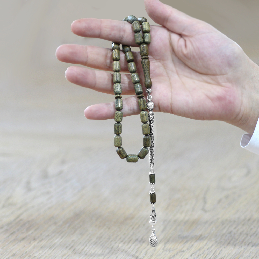 Pelesenk Ağacı Tesbih - 925 Ayar Gümüş Kral Zincir Püsküllü - Kahverengi - Kapsül Kesim - 2