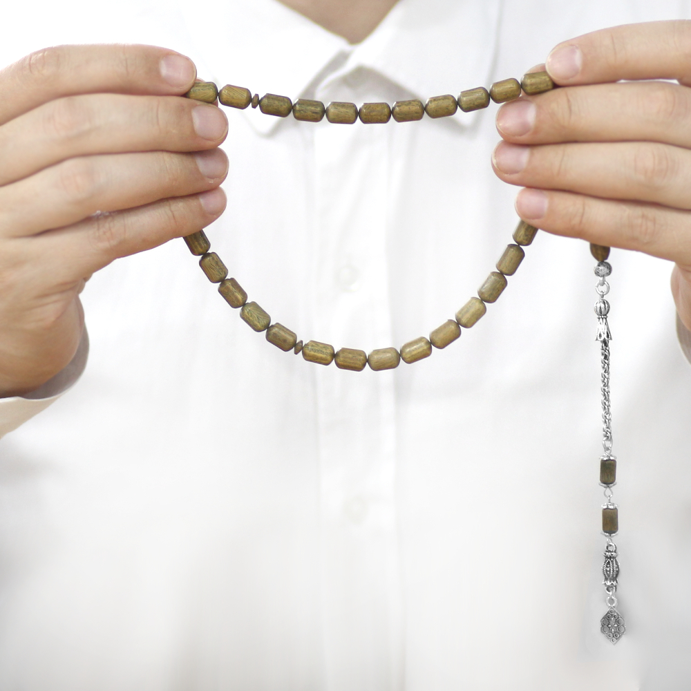 Pelesenk Ağacı Tesbih - Kararmaz Metal Arnavut Zincir Püsküllü - Kahverengi - Kapsül Kesim - 3