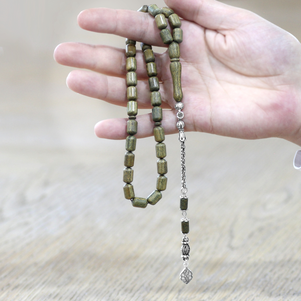 Pelesenk Ağacı Tesbih - Kararmaz Metal Arnavut Zincir Püsküllü - Kahverengi - Kapsül Kesim - 2