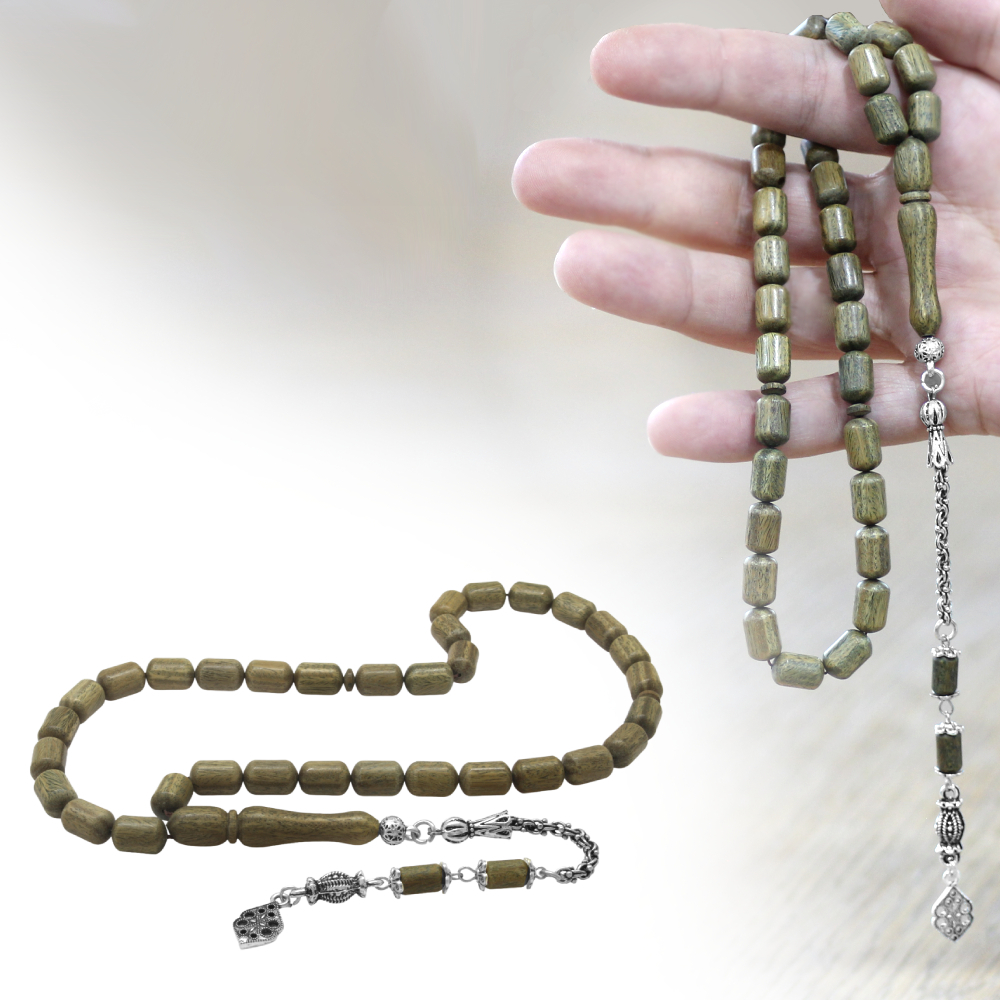 Pelesenk Ağacı Tesbih - Kararmaz Metal Arnavut Zincir Püsküllü - Kahverengi - Kapsül Kesim - 1