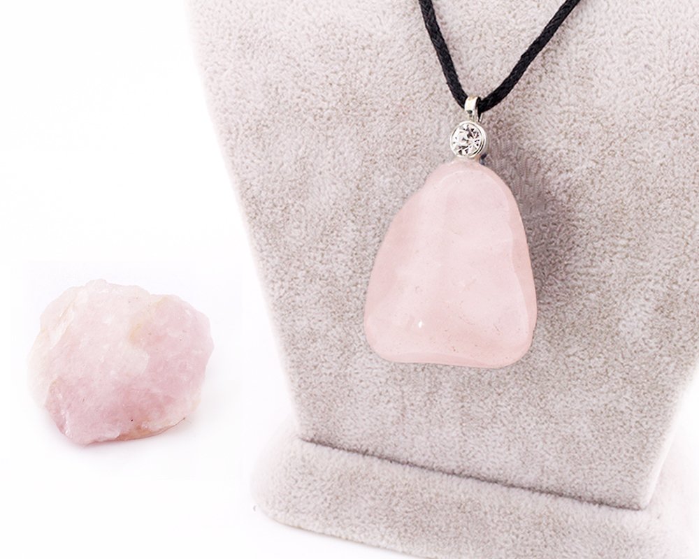 Pembe Kuvars Doğaltas ve Pembe Kuvars Tas Kolye Seti (Model-2) - 1