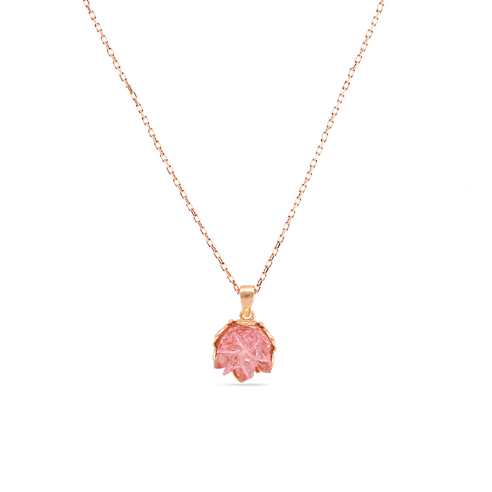 Pembe Zirkon Taşlı Lotus Çiçeği Tasarım 925 Ayar Gümüş 3'lü Takı Seti - 5