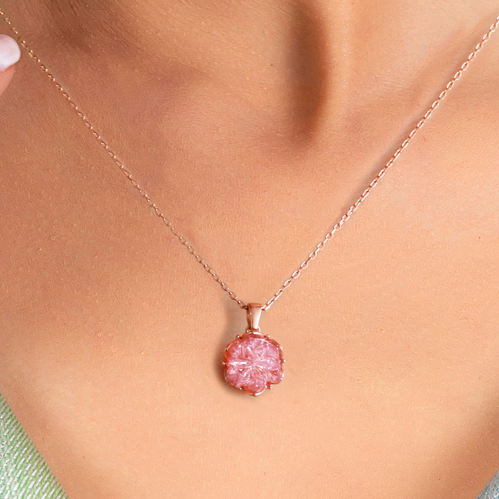 Pembe Zirkon Taşlı Lotus Çiçeği Tasarım 925 Ayar Gümüş 3'lü Takı Seti - 6