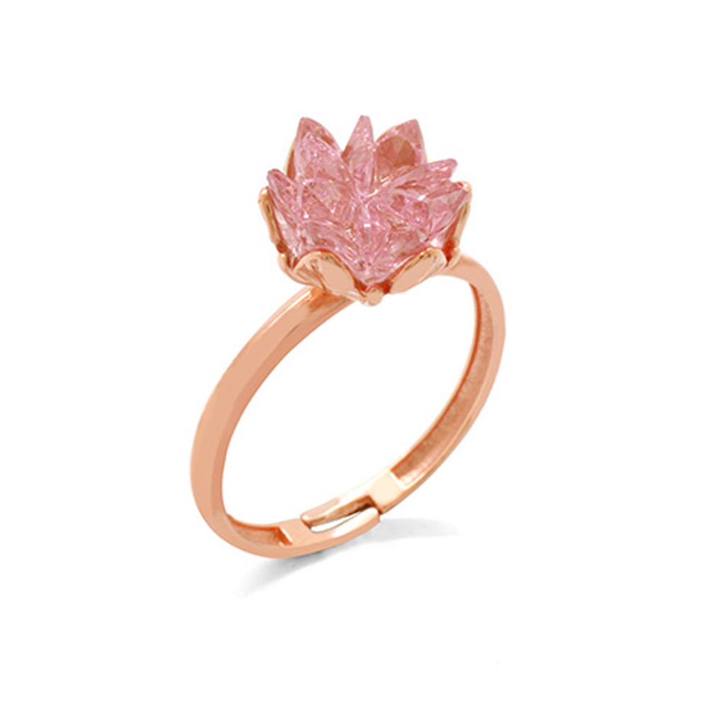 Pembe Zirkon Taşlı Lotus Çiçeği Tasarım 925 Ayar Gümüş 3'lü Takı Seti - 9