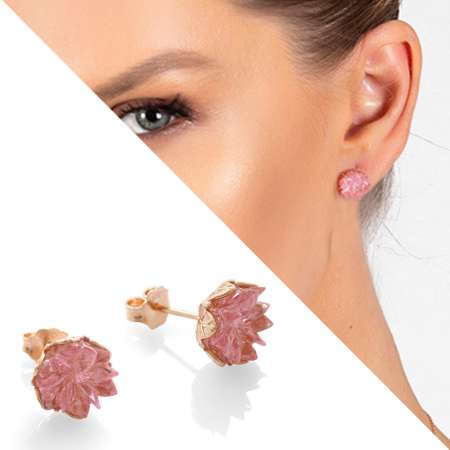 Pembe Zirkon Taşlı Lotus Çiçeği Tasarım 925 Ayar Gümüş Küpe - Tesbihane