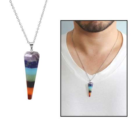 Piramit Tasarım Çakra Doğaltaş Kombinli Erkek Kolye - STOKYOK