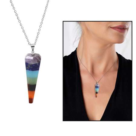 Piramit Tasarım Çakra Doğaltaş Kombinli Kadın Kolye - STOKYOK