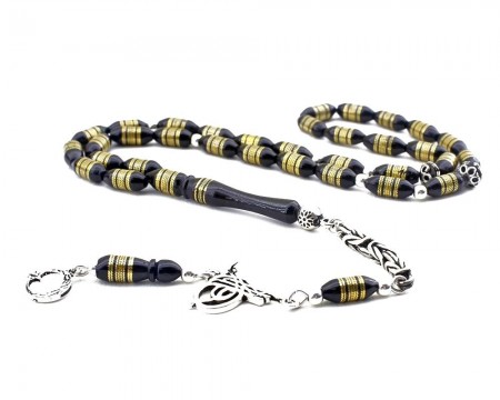 Pirinç İşlemeli Kral Zincirli Tuğra ve Ayyıldız Püsküllü Kuka Tesbih - Tesbihane