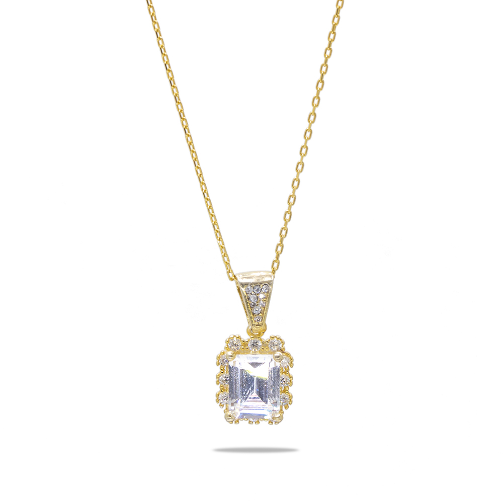 Pırlanta Montür Baget Taşlı Altın Renk 925 Ayar Gümüş Kadın Kolye - 3