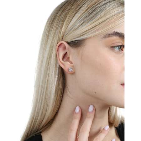 Pırlanta Montür Kare Tasarım Zirkon Taşlı Rose Renk 925 Ayar Gümüş Kadın Küpe - Tesbihane