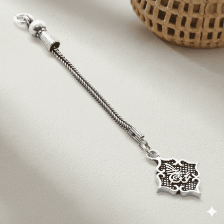 Plaka Üzeri Tuğra Motifli 925 Ayar Gümüş Püskül - Tesbihane