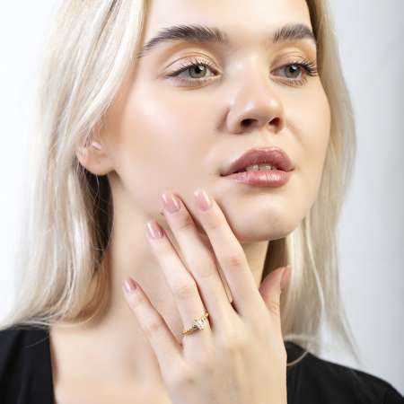 Popcorn Tasarım Altın Renk Ayarlanabilir Ölçü 925 Ayar Gümüş Tria Kadın Yüzük - Tesbihane