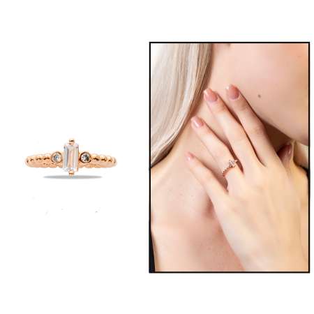 Popcorn Tasarım Rose Renk Ayarlanabilir Ölçü 925 Ayar Gümüş Tria Kadın Yüzük - Tesbihane