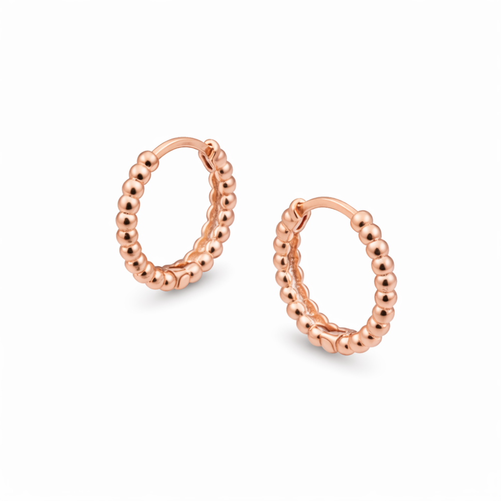 Popcorn Tasarım Rose Renk Tam Tur 925 Ayar Gümüş Kadın Küpe - 4