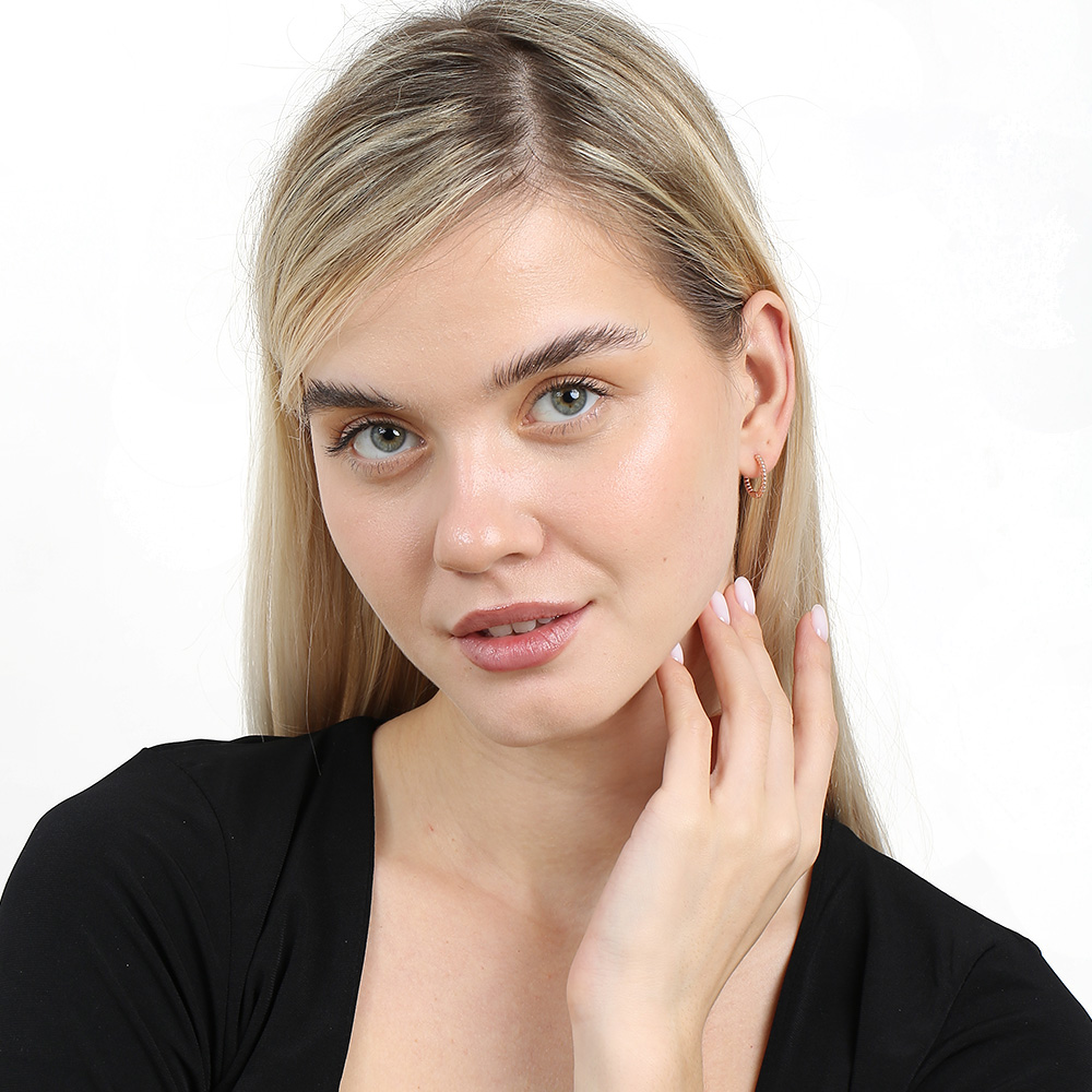 Popcorn Tasarım Rose Renk Tam Tur 925 Ayar Gümüş Kadın Küpe - 2