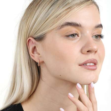 Popcorn Tasarım Rose Renk Tam Tur 925 Ayar Gümüş Kadın Küpe - Tesbihane