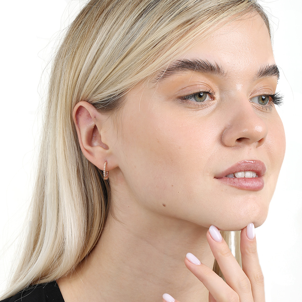 Popcorn Tasarım Rose Renk Tam Tur 925 Ayar Gümüş Kadın Küpe - 1