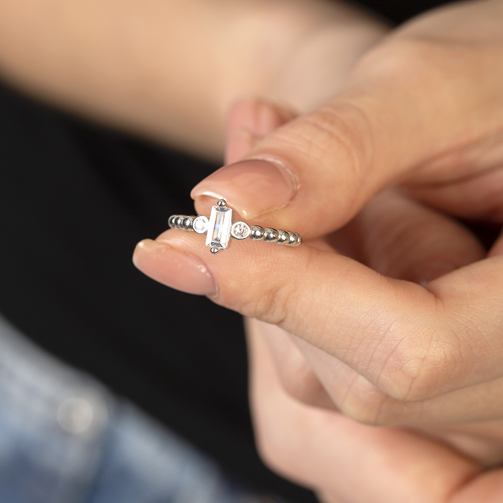 Popcorn Tasarım Gümüş Renk Ayarlanabilir Ölçü 925 Ayar Gümüş Tria Kadın Yüzük - 5