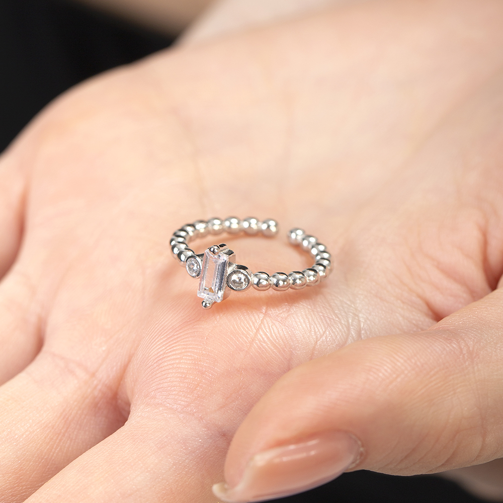 Popcorn Tasarım Gümüş Renk Ayarlanabilir Ölçü 925 Ayar Gümüş Tria Kadın Yüzük - 6