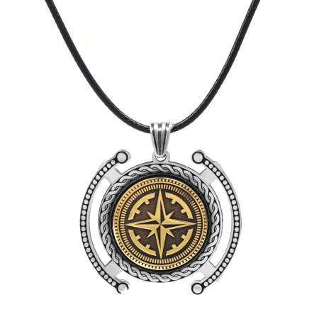 Pusula Temalı İp Zincirli 925 Ayar Gümüş Madalyon - Tesbihane