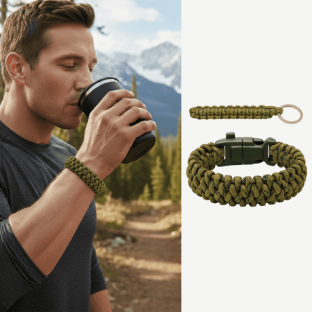 Pusulalı Çakmaklı Paracord Bileklik Anahtarlık - Avcı Kamuflaj Desen - Kamp ve Doğa Sporları İçin - Tesbihane