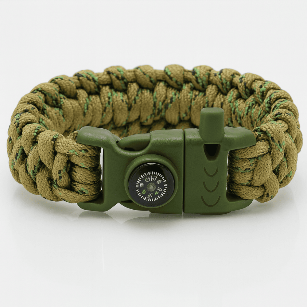 Pusulalı Çakmaklı Paracord Bileklik Anahtarlık - Avcı Kamuflaj Desen - Kamp ve Doğa Sporları İçin - 4