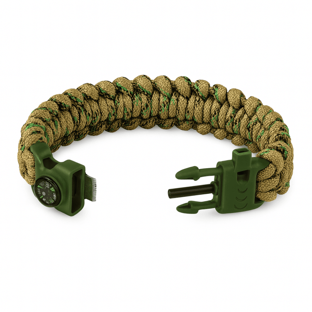 Pusulalı Çakmaklı Paracord Bileklik Anahtarlık - Avcı Kamuflaj Desen - Kamp ve Doğa Sporları İçin - 5