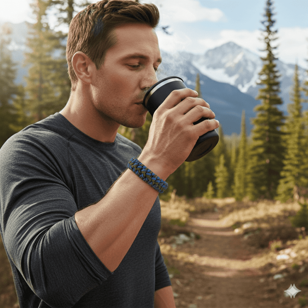 Pusulalı Çakmaklı Paracord Bileklik Anahtarlık - Mavi Kamuflaj Desen - Kamp ve Doğa Sporları İçin - 2