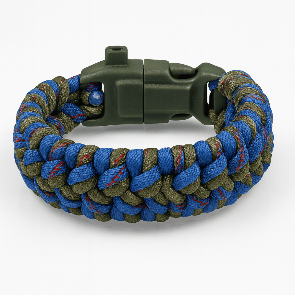 Pusulalı Çakmaklı Paracord Bileklik Anahtarlık - Mavi Kamuflaj Desen - Kamp ve Doğa Sporları İçin - 3