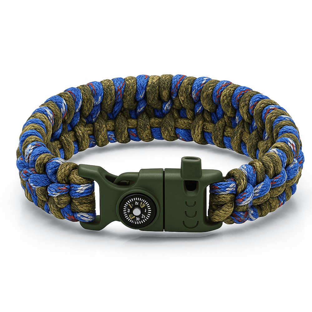 Pusulalı Çakmaklı Paracord Bileklik Anahtarlık - Mavi Kamuflaj Desen - Kamp ve Doğa Sporları İçin - 4