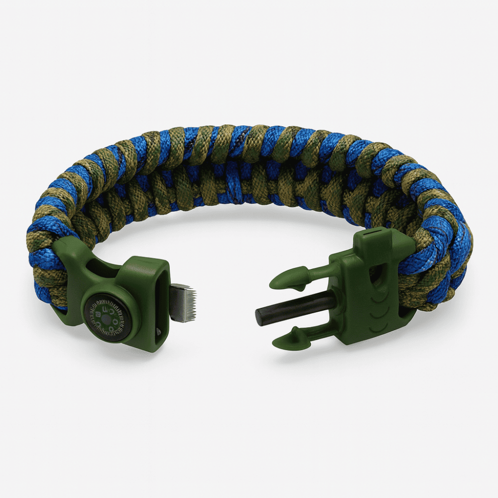 Pusulalı Çakmaklı Paracord Bileklik Anahtarlık - Mavi Kamuflaj Desen - Kamp ve Doğa Sporları İçin - 5