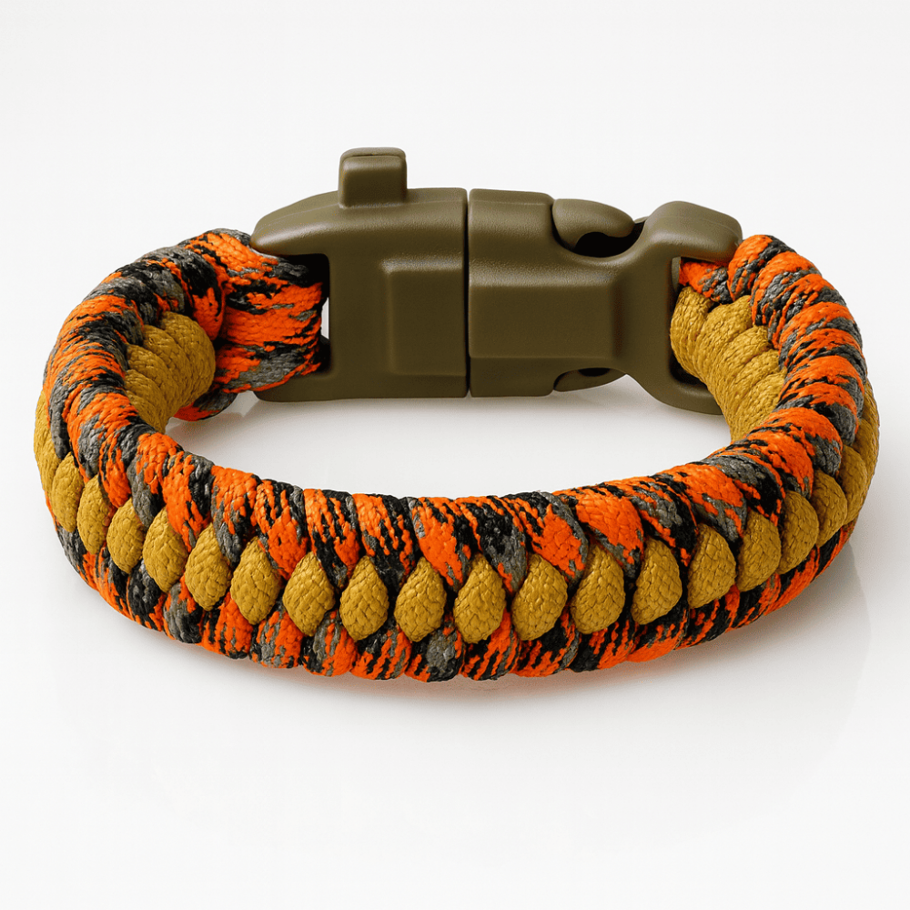 Pusulalı Çakmaklı Paracord Bileklik Anahtarlık - Turuncu Kamuflaj Desen - Kamp ve Doğa Sporları İçin - 3