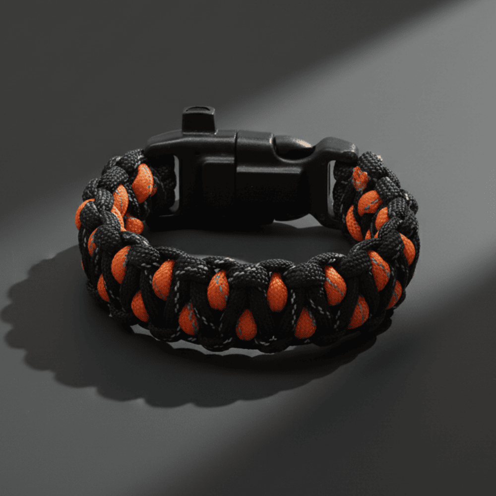 Pusulalı Çakmaklı Taktik Paracord Bileklik - Alev Kamuflaj Desen - Kamp ve Doğa Sporları İçin - 3