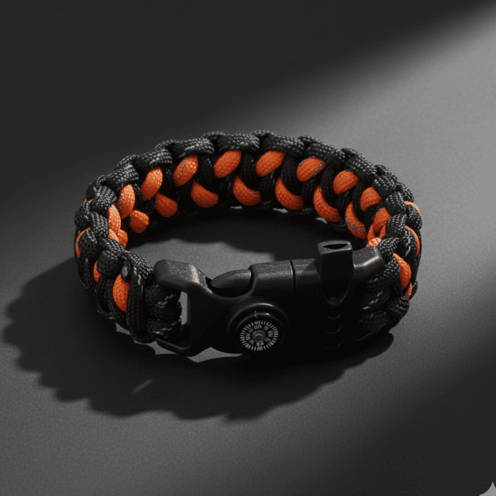 Pusulalı Çakmaklı Taktik Paracord Bileklik - Alev Kamuflaj Desen - Kamp ve Doğa Sporları İçin - 4