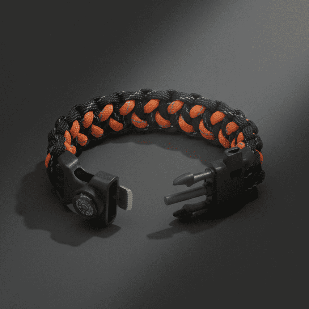 Pusulalı Çakmaklı Taktik Paracord Bileklik - Alev Kamuflaj Desen - Kamp ve Doğa Sporları İçin - 5