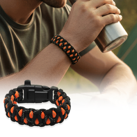 Pusulalı Çakmaklı Taktik Paracord Bileklik - Alev Kamuflaj Desen - Kamp ve Doğa Sporları İçin - Tesbihane