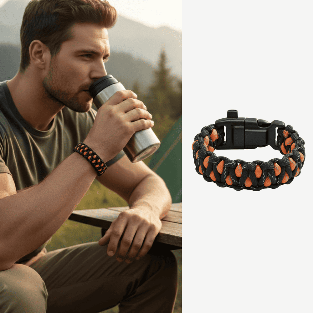 Pusulalı Çakmaklı Taktik Paracord Bileklik - Alev Kamuflaj Desen - Kamp ve Doğa Sporları İçin - 1