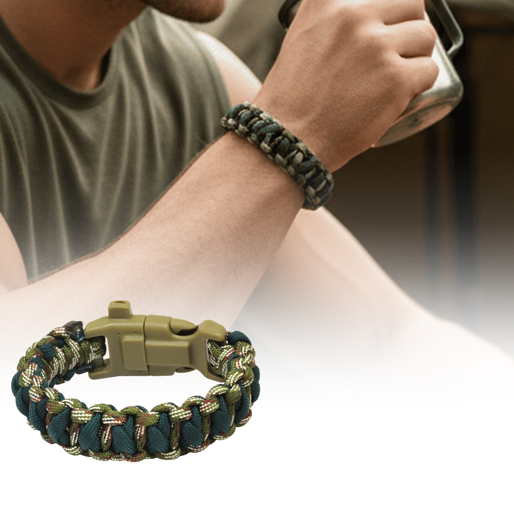 Pusulalı Çakmaklı Taktik Paracord Bileklik - Asker Kamuflaj Desen - Kamp ve Doğa Sporları İçin - 1