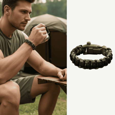 Pusulalı Çakmaklı Taktik Paracord Bileklik - Asker Kamuflaj Desen - Kamp ve Doğa Sporları İçin - Tesbihane