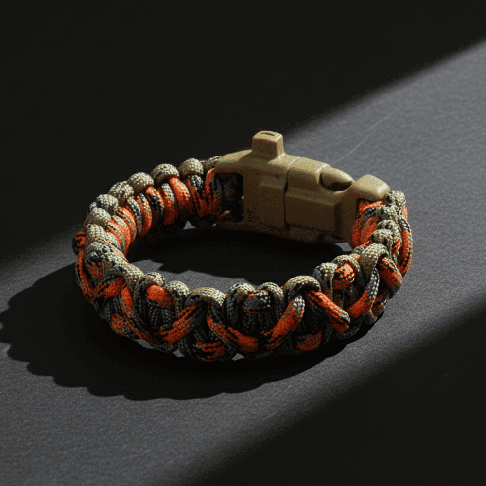Pusulalı Çakmaklı Taktik Paracord Bileklik - Avcı Kamuflaj Desen - Kamp ve Doğa Sporları İçin - 3