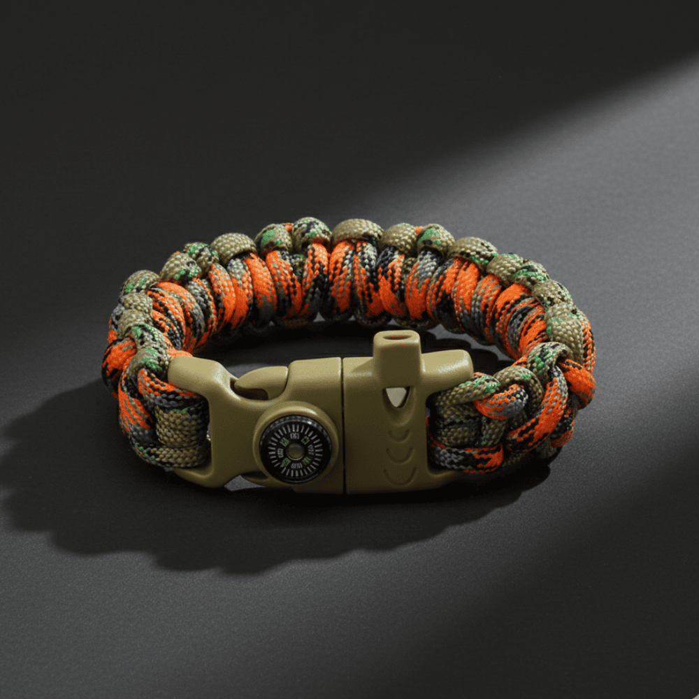Pusulalı Çakmaklı Taktik Paracord Bileklik - Avcı Kamuflaj Desen - Kamp ve Doğa Sporları İçin - 4