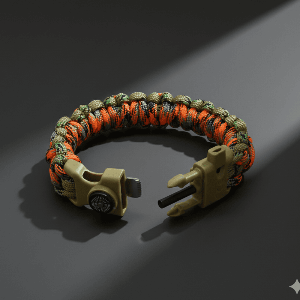 Pusulalı Çakmaklı Taktik Paracord Bileklik - Avcı Kamuflaj Desen - Kamp ve Doğa Sporları İçin - 5