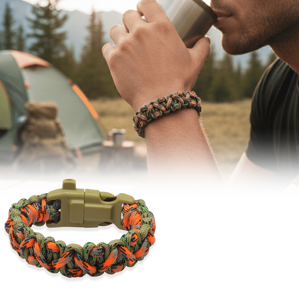 Pusulalı Çakmaklı Taktik Paracord Bileklik - Avcı Kamuflaj Desen - Kamp ve Doğa Sporları İçin - 1