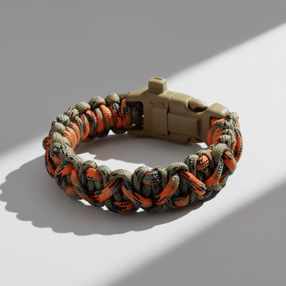 Pusulalı Çakmaklı Taktik Paracord Bileklik - Avcı Kamuflaj Desen - Kamp ve Doğa Sporları İçin - 5